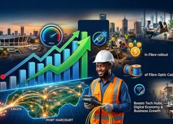 Please construct business journalism images from this 'Fibre boom lifts Nigeria’s median broadband speed 155% to 34.47 Mbps