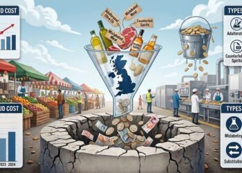 Please construct an image from this headline "Food fraud drains up to £2bn from UK economy