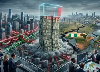 Please construct an image from this headline "US’s spiralling $40trn debt hold risks for Nigeria, Africa