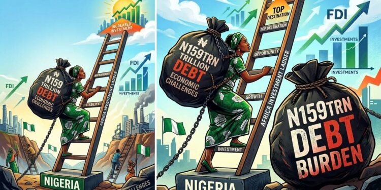 please construct an image from this "Nigeria climbs Africa investment ladder despite N159trn debt burden